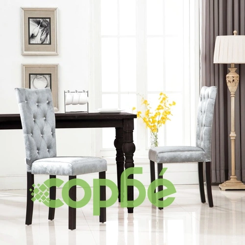 Трапезни столове, 2 бр, сребристи, кадифе ➤ топ цена ➤ sorbe.bg