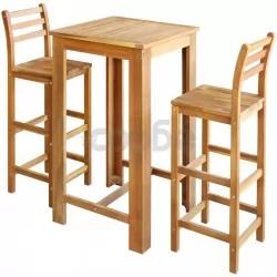 Комплект бар маса и столове, 3 части, акациево дърво масив