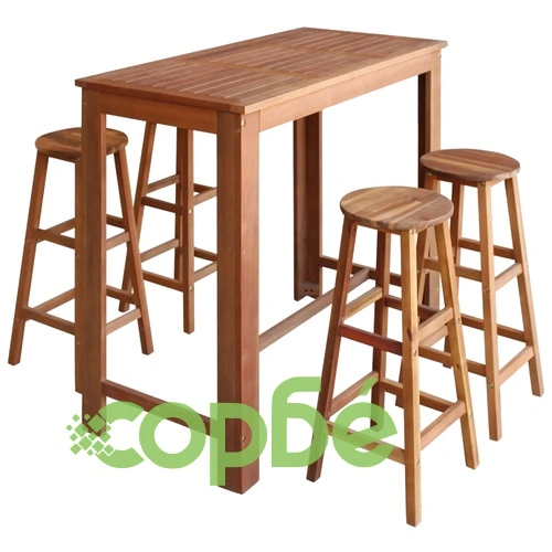 Комплект бар маса и табуретки, 5 части, акациево дърво масив ➤ топ цена ➤ sorbe.bg