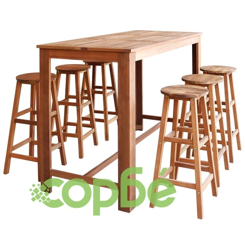 Комплект бар маса и табуретки, 7 части, акациево дърво масив ➤ топ цена ➤ sorbe.bg