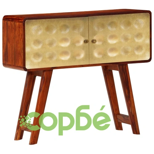 Скрин, акациево дърво масив, златист принт, 90x30x77 см ➤ топ цена ➤ sorbe.bg