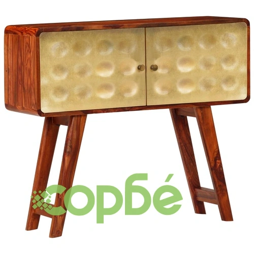Скрин, акациево дърво масив, златист принт, 90x30x77 см ➤ топ цена ➤ sorbe.bg