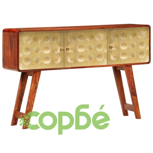 Скрин, акациево дърво масив, златист принт, 120x30x80 см ➤ топ цена ➤ sorbe.bg