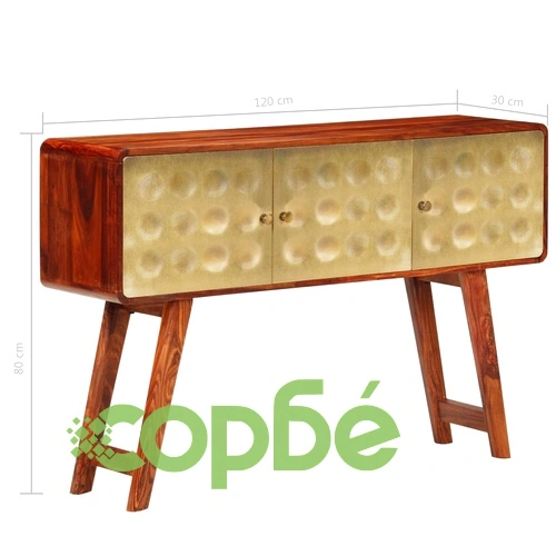 Скрин, акациево дърво масив, златист принт, 120x30x80 см ➤ топ цена ➤ sorbe.bg
