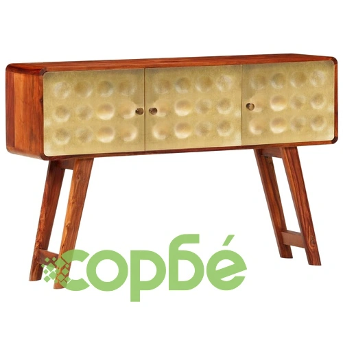 Скрин, акациево дърво масив, златист принт, 120x30x80 см ➤ топ цена ➤ sorbe.bg