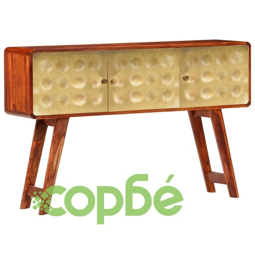 Скрин, акациево дърво масив, златист принт, 120x30x80 см ➤ топ цена ➤ sorbe.bg