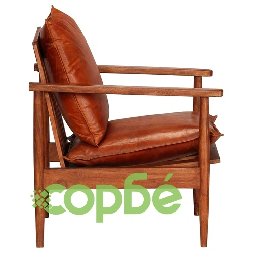 Фотьойл, кафяв, естествена кожа и акациево дърво ➤ топ цена ➤ sorbe.bg