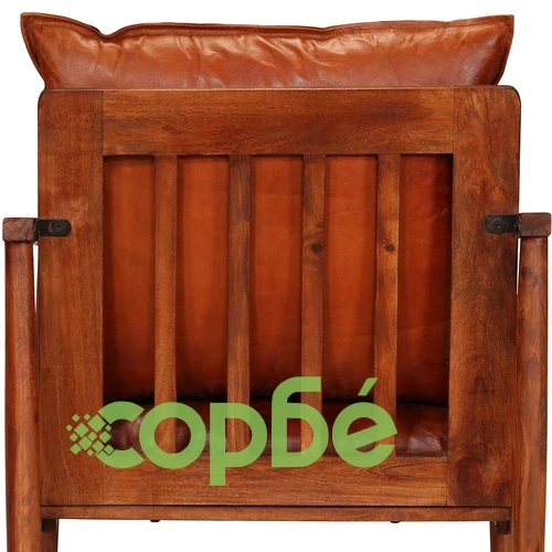 Фотьойл, кафяв, естествена кожа и акациево дърво ➤ топ цена ➤ sorbe.bg