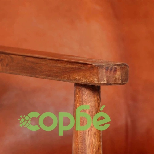 Фотьойл, кафяв, естествена кожа и акациево дърво ➤ топ цена ➤ sorbe.bg