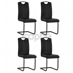 Конзолни трапезни столове, 4 бр, черни, изкуствена кожа