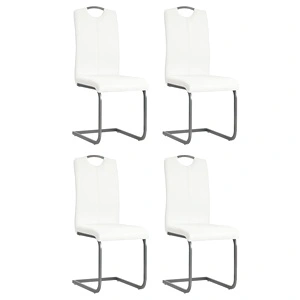 Конзолни трапезни столове, 4 бр, бели, изкуствена кожа