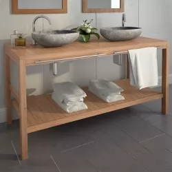 Шкаф за баня от тиково дърво масив с мивки от речен камък