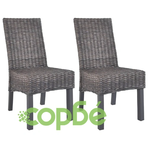 Трапезни столове, 2 бр, кафяви, кубу ратан и Махагонова дървесина ➤ топ цена ➤ sorbe.bg