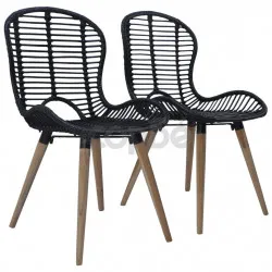Трапезни столове, 2 бр, черни, естествен ратан