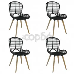 Трапезни столове, 4 бр, черни, естествен ратан