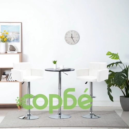 Въртящи се бар столове, 2 бр, бели, изкуствена кожа ➤ топ цена ➤ sorbe.bg