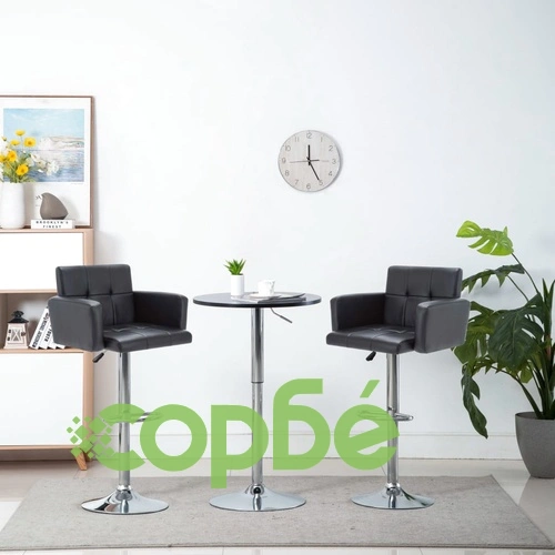 Въртящи се бар столове, 2 бр, черни, изкуствена кожа ➤ топ цена ➤ sorbe.bg