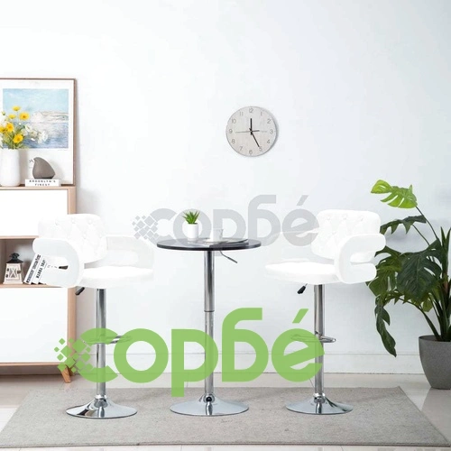 Въртящи се бар табуретки, 2 бр, бели, изкуствена кожа ➤ топ цена ➤ sorbe.bg