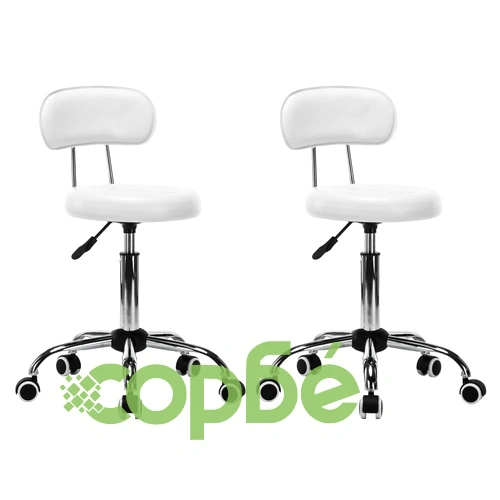 Столове за студио за красота, 2 бр, изкуствена кожа, бели ➤ топ цена ➤ sorbe.bg