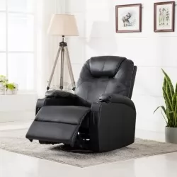 Масажен стол с люлееща функция, черен, изкуствена кожа