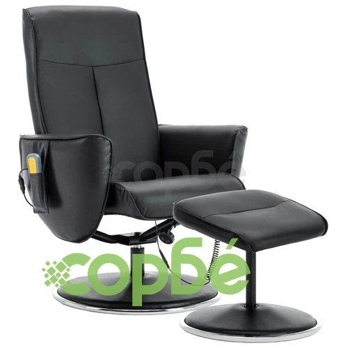 Масажен фотьойл с табуретка за крака, черен, изкуствена кожа ➤ топ цена ➤ sorbe.bg