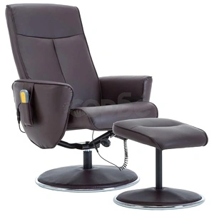 Масажен фотьойл с табуретка за крака, кафяв, изкуствена кожа