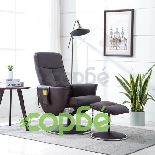 Масажен фотьойл с табуретка за крака, кафяв, изкуствена кожа ➤ топ цена ➤ sorbe.bg