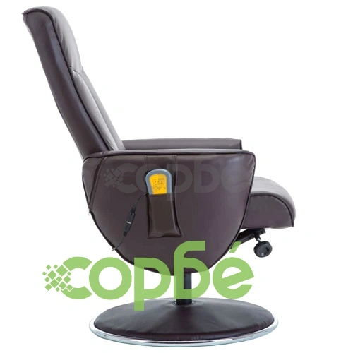 Масажен фотьойл с табуретка за крака, кафяв, изкуствена кожа ➤ топ цена ➤ sorbe.bg