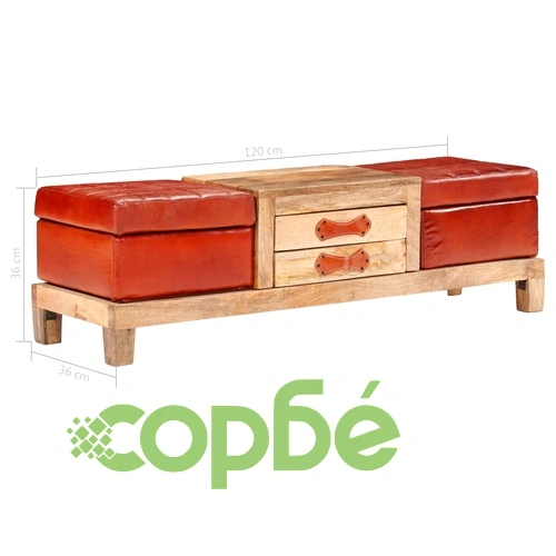 Пейка за съхранение, манго масив, естествена кожа, 120x36x36 см ➤ топ цена ➤ sorbe.bg