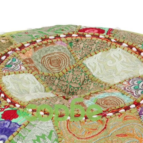 Пачуърк кръгъл пуф, памук, ръчна изработка, 40x20 см, зелен ➤ топ цена ➤ sorbe.bg