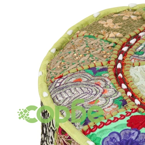 Пачуърк кръгъл пуф, памук, ръчна изработка, 40x20 см, зелен ➤ топ цена ➤ sorbe.bg