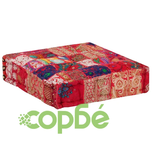 Пачуърк пуф квадратен памук ръчна изработка 50x50x12 см червен ➤ топ цена ➤ sorbe.bg