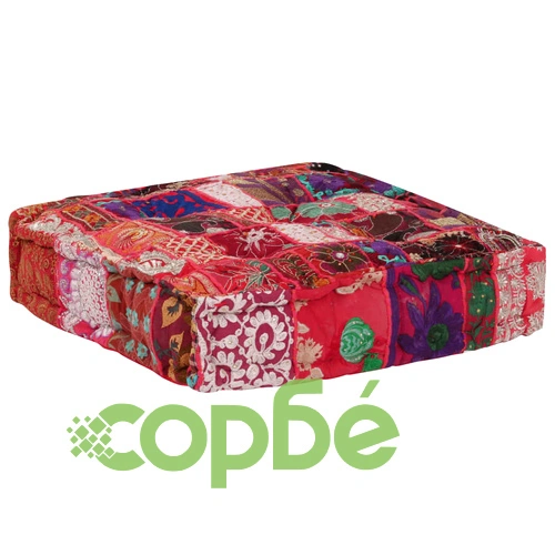 Пачуърк пуф квадратен памук ръчна изработка 50x50x12 см червен ➤ топ цена ➤ sorbe.bg