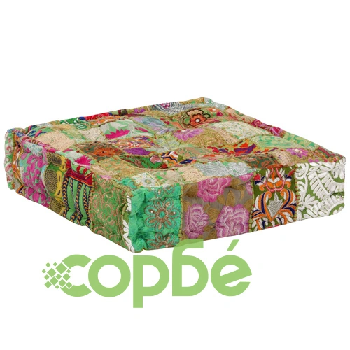 Пачуърк пуф квадратен памук ръчна изработка 50x50x12 см зелен ➤ топ цена ➤ sorbe.bg