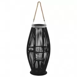Висящ свещник фенер, бамбук, черен, 60 см