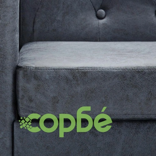 Ъглов диван Честърфийлд, изкуствен велур, сив ➤ топ цена ➤ sorbe.bg