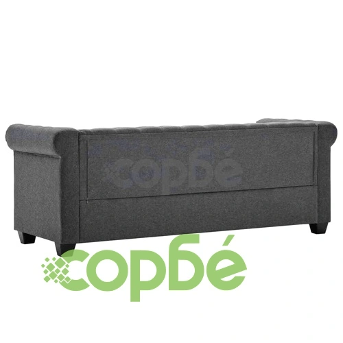 3-местен Честърфийлд диван, текстил, тъмносив ➤ топ цена ➤ sorbe.bg