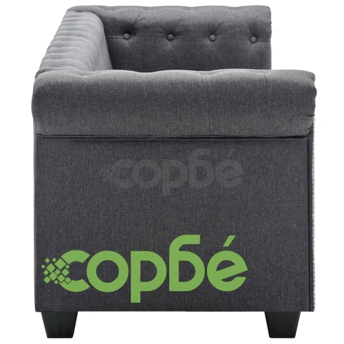 3-местен Честърфийлд диван, текстил, тъмносив ➤ топ цена ➤ sorbe.bg