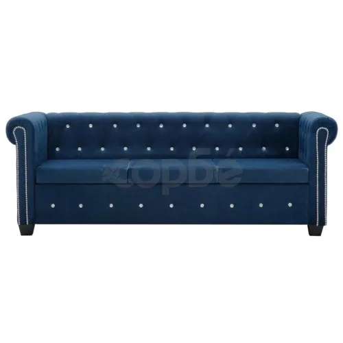 3-местен Честърфийлд диван, кадифе, 199x75x72 см, син ➤ топ цена ➤ sorbe.bg