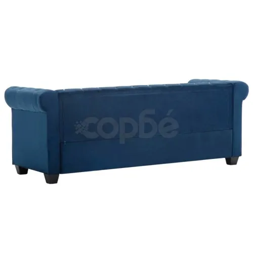 3-местен Честърфийлд диван, кадифе, 199x75x72 см, син ➤ топ цена ➤ sorbe.bg