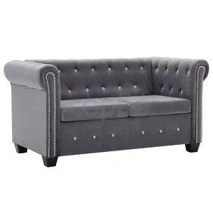 2-местен Честърфийлд диван, кадифе, 146x75x72 см, сив