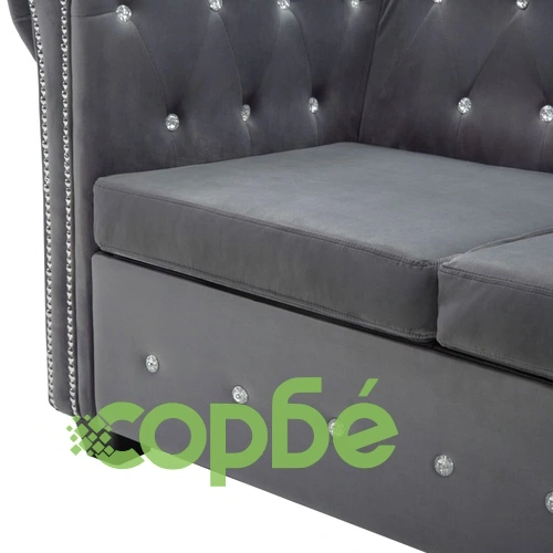 3-местен Честърфийлд диван, кадифе, 199x75x72 см, сив ➤ топ цена ➤ sorbe.bg