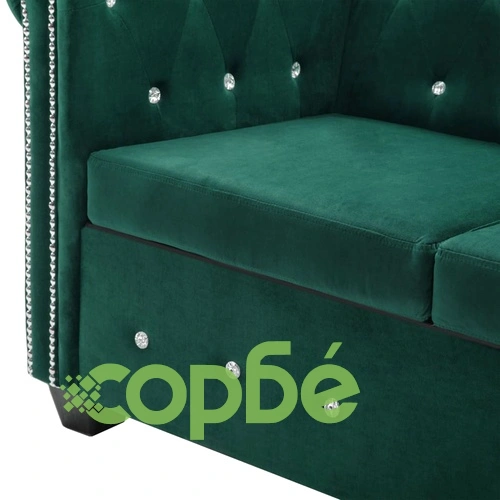 2-местен Честърфийлд диван, кадифе, 146x75x72 см, зелен ➤ топ цена ➤ sorbe.bg