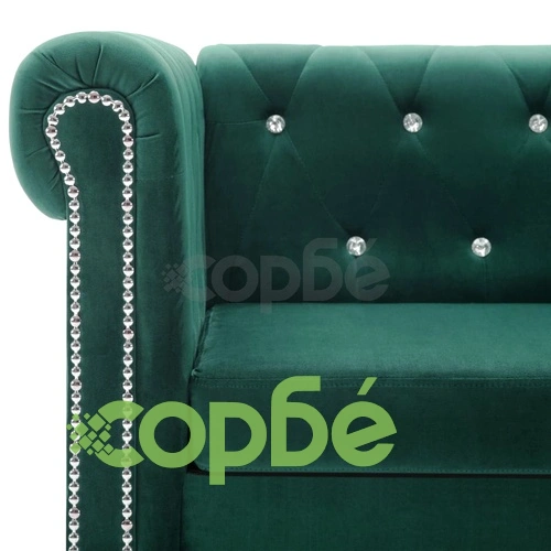 3-местен Честърфийлд диван, кадифе, 199x75x72 см, зелен ➤ топ цена ➤ sorbe.bg
