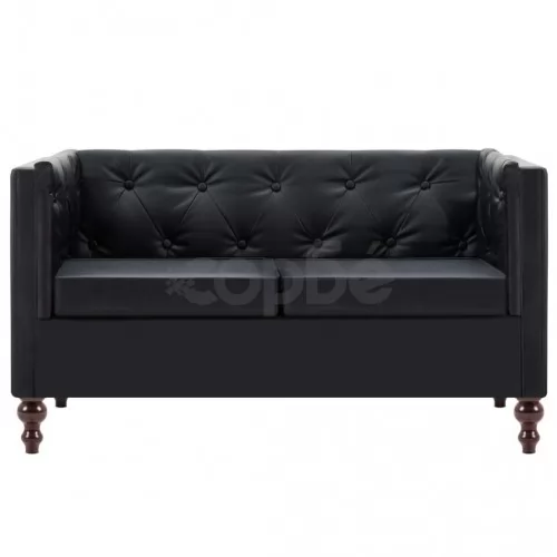 2-местен Честърфийлд диван, тапицерия от изкуствена кожа, черен ➤ топ цена ➤ sorbe.bg