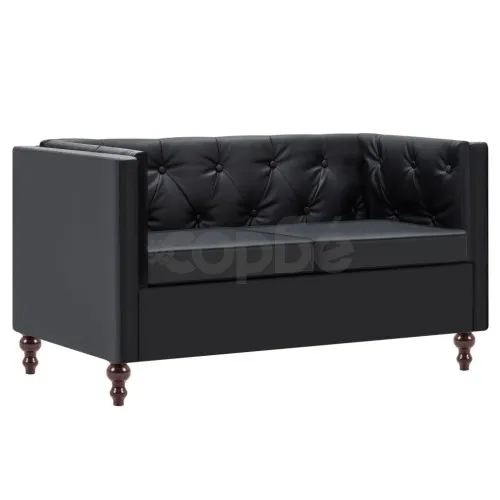 2-местен Честърфийлд диван, тапицерия от изкуствена кожа, черен ➤ топ цена ➤ sorbe.bg