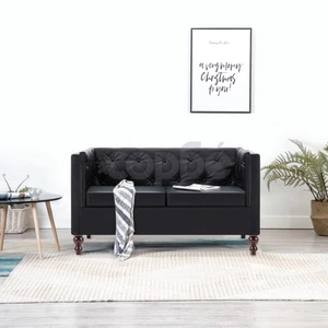 2-местен Честърфийлд диван, тапицерия от изкуствена кожа, черен