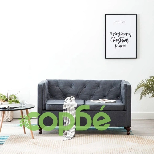 2-местен Честърфийлд диван, текстил, сив ➤ топ цена ➤ sorbe.bg