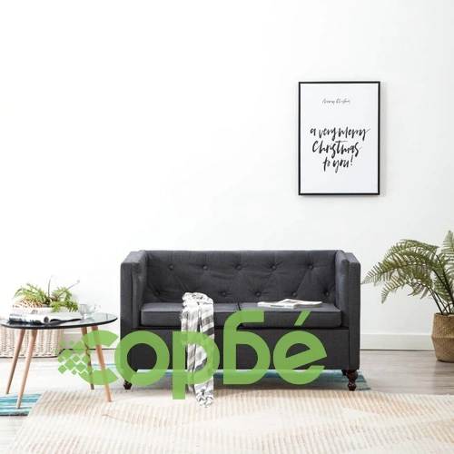 2-местен Честърфийлд диван, текстил, тъмносив ➤ топ цена ➤ sorbe.bg