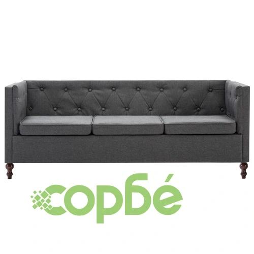 3-местен Честърфийлд диван, текстил, тъмносив ➤ топ цена ➤ sorbe.bg